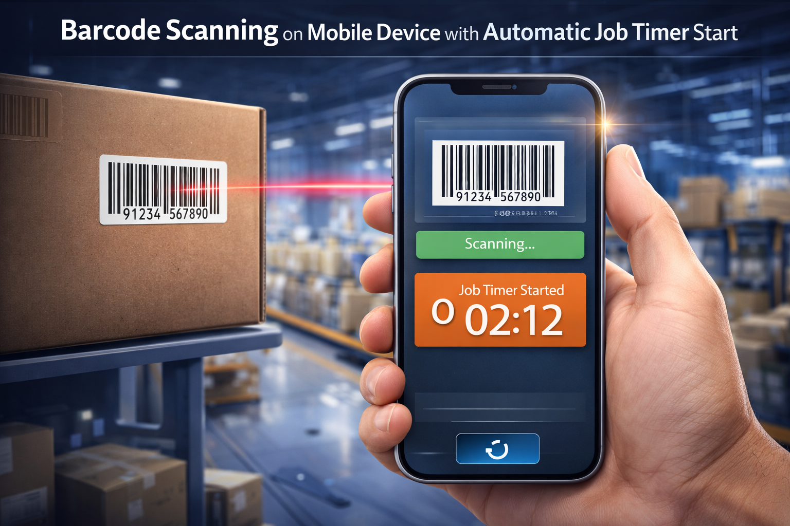 Barcode scanning on mobile device with automatic job timer start