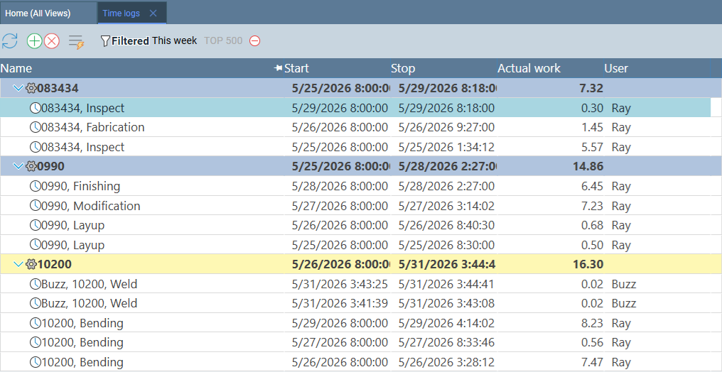 Time Logs showing multiple open timers for one employee